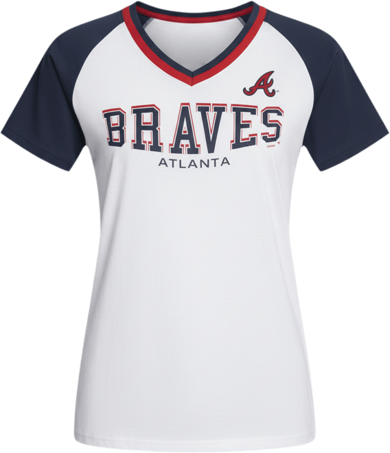 Women's White/Navy Atlanta Braves Ball Park Raglan V-Neck T-Shirt