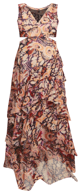 Women's Ruffled High-Low Chiffon Maxi Dress