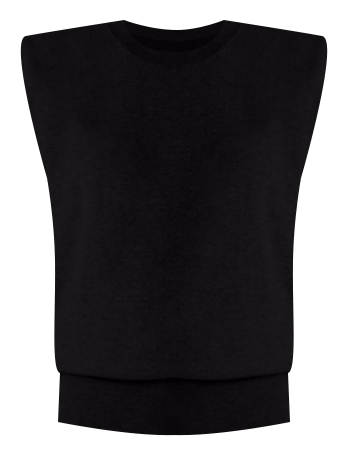 Wool Blend Crew Neck Sleeveless Knit in Black