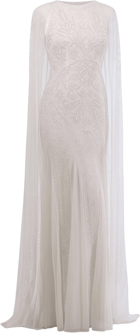 Women's Eve Beaded Cape Sleeve Wedding Dress