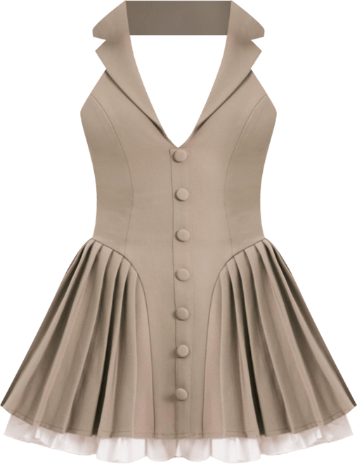 Women's Hazel Brown Preppy Halter Neck Pleated Mini Dress