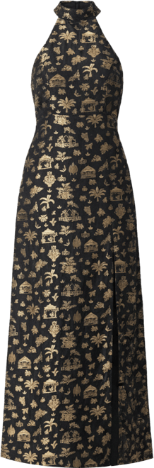 Women's Black and Gold Long Dress with Slit