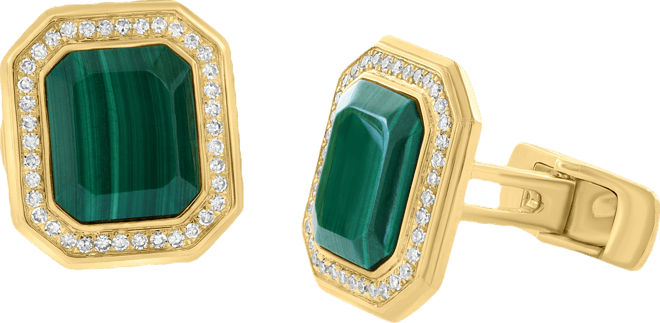 Effy Men's Malachite & Diamond (3/8 ct. t.w.) Octagon Cufflinks in Gold-Plated Sterling Silver