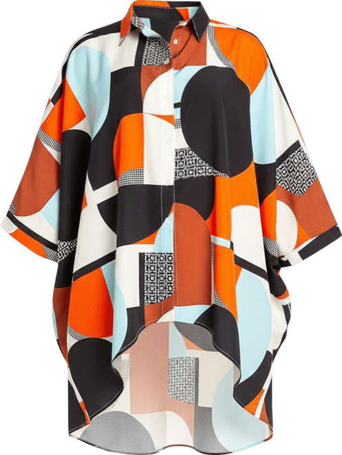 Women's Plus Size Geometric Print Flowy Hi-lo Blouse