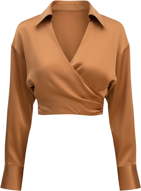 Women's Pure Silk Blouse Wrapover Cropped Shirt