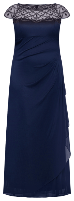 Plus Size Sheer Boat-Neckline Long Sheath Dress
