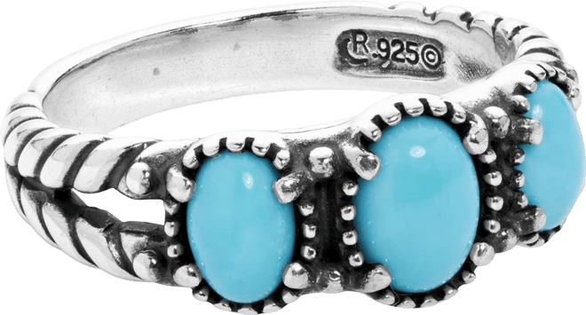 Sterling Silver Women's Ring with Genuine Gemstone, 3-Stone Design, Sizes 5-10