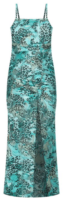 Women's Ruched High Slit Solid Dress