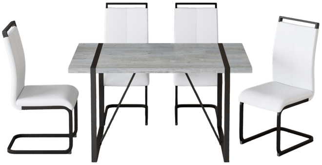 Streamdale Modern Marble Texture Dining Set Grey Mdf Table with 4 Pu Chairs