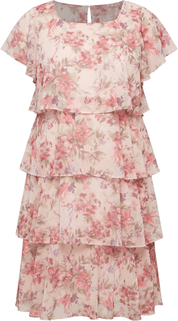 SL Fashions Plus Size Floral-Print Tiered Dress - Macy's