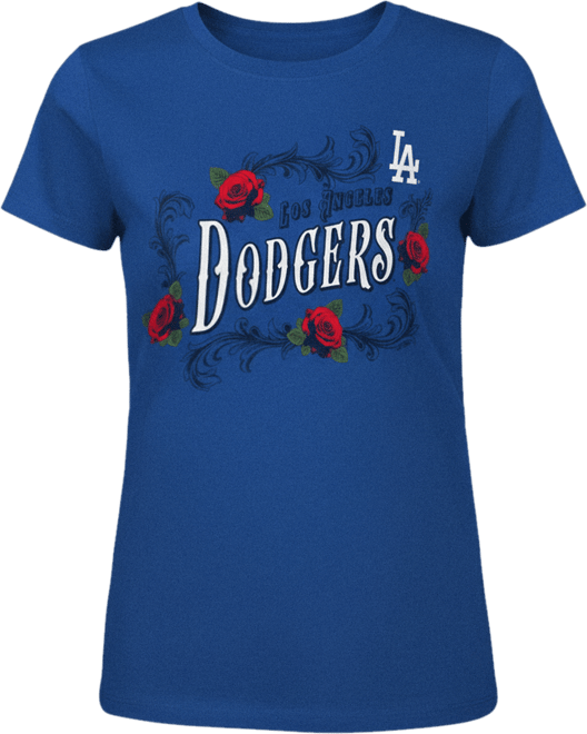 Women's Royal Los Angeles Dodgers Retro Roses Fitted T-Shirt