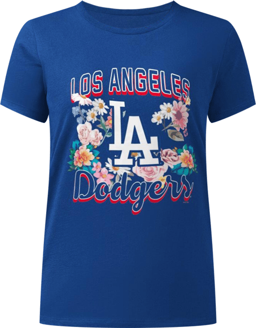 Women's&nbsp;Royal Los Angeles Dodgers Flowers Graphic Fitted T-Shirt