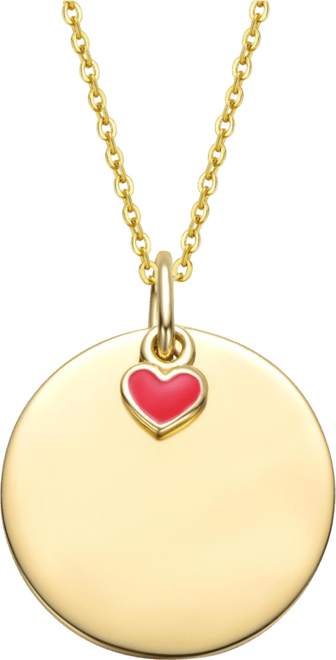 14K Gold Plated with Disc & Red Heart Pendant Necklace