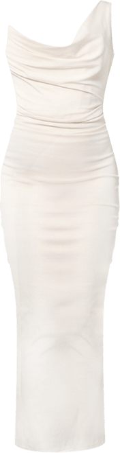 cross neck dress maxi Rinna Satin Halter Maxi Dress / Ivory | MESHKI