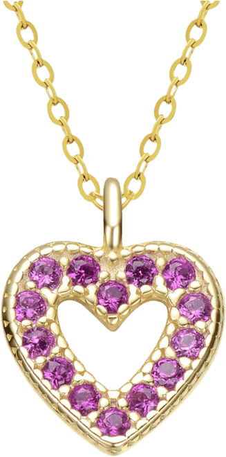 Sterling Silver 14K Gold Plated Red Cubic Zirconia Heart Halo Charm Pendant Necklace