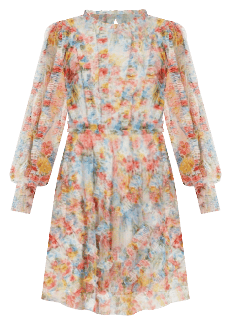 Women's Floral Mesh Ruffle High Neck Mini Dress