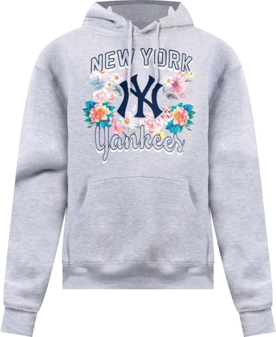 Women's Heather Gray New York Yankees Flowers Graphic Pullover Hoodie