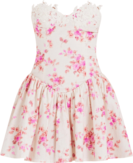 Women's Samara Floral Drop Waist Linen Corset Puffy Mini Dress