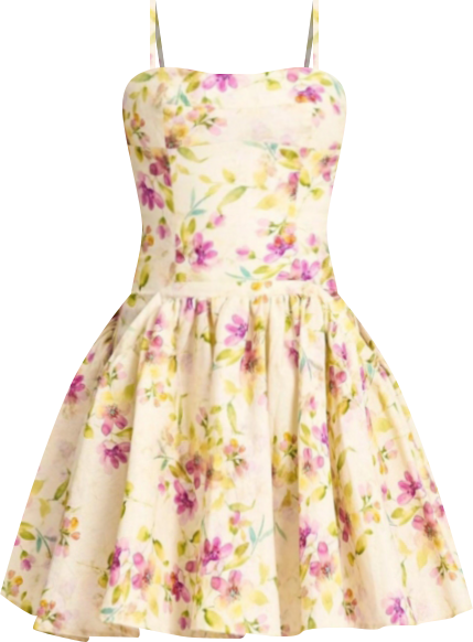 Women's Valda Yellow and Pink Print Linen Mini Dress with Pockets