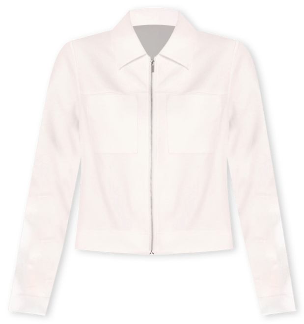 Organic Cotton Blend Zip Up Collared Jacket With Patch Pockets in Chalk