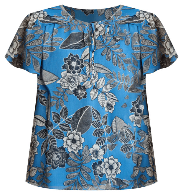 売れ筋商品|||ジョーンズニューヨーク カットソー トップス レディース Women's Printed Pleated-Shoulder Tie-Front Top Blue Lagoon Multi Jones New York Women's Printed Pleated-Shoulder Tie-Front