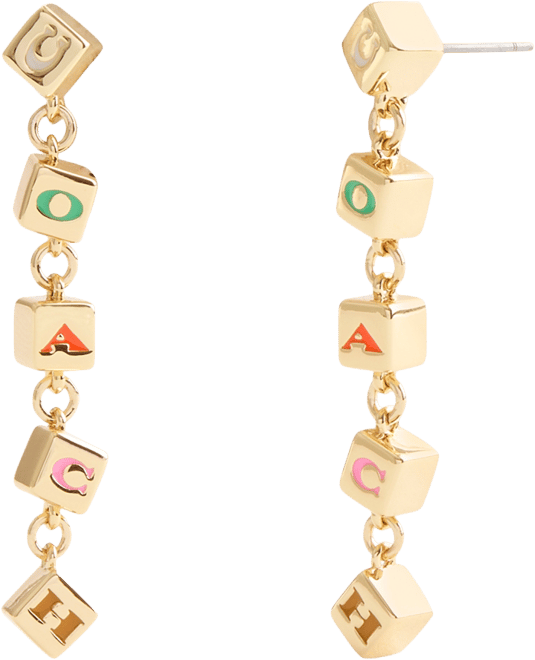 Multi-Colored Signature Logo Enamel Cube Linear Earrings