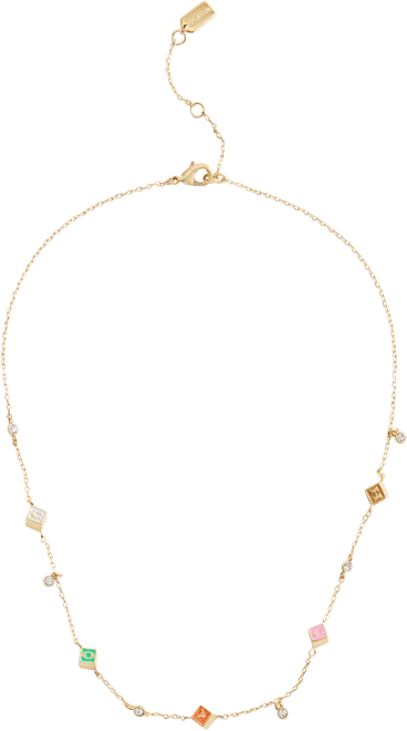 Faux Stone Signature Logo Enamel Cube Strand Necklace