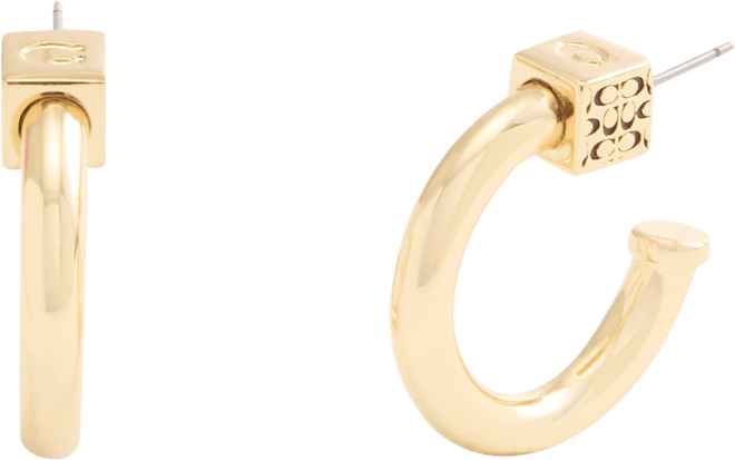 Gold Signature Quilted Cube Chubby Hoop Earrings