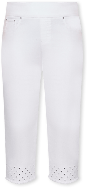 Petite Embroidered Hem Soft Stretch Denim Capri Jeans