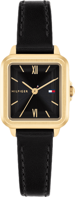 Women's Quartz Black Leather Strap Watch, 22.5mm