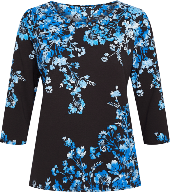 Women's Floral Asymmetric Three Quarter Sleeve Top