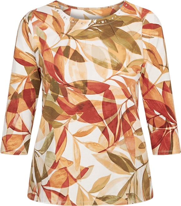 Women's Leaf Pleated Floral Crew Neck Top