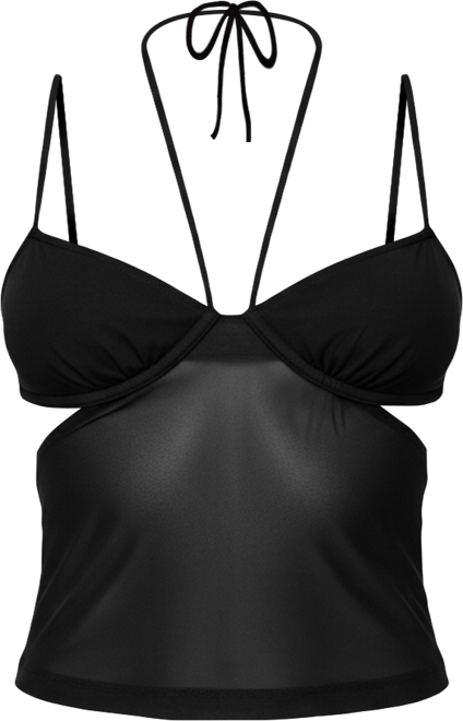 Women's Strappy Sheer Mesh Cupped Top