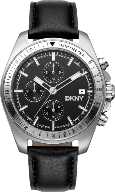 Men's Central Park Chronograph Black Leather Strap Watch, 42mm