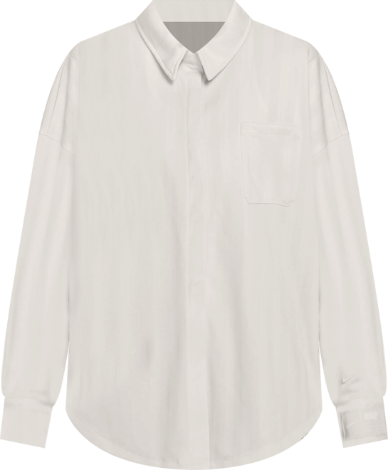 Nike Sportswear เสื้อเชิ้ตติดกระดุมลายทางผ้าแจ็คการ์ดโอเวอร์ไซส์ผู้หญิง