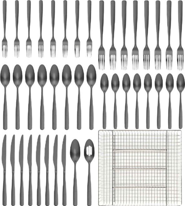 Kaede 42-Pc. Flatware Set with Wire Caddy, Service for 8