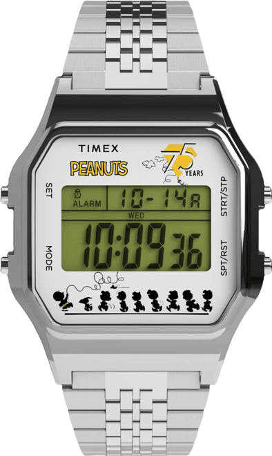 Men's Quartz Digital Silver-Tone Stainless Steel Watch, 34mm