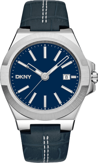 Men's Modernist Dark Blue Leather Strap Watch, 42mm