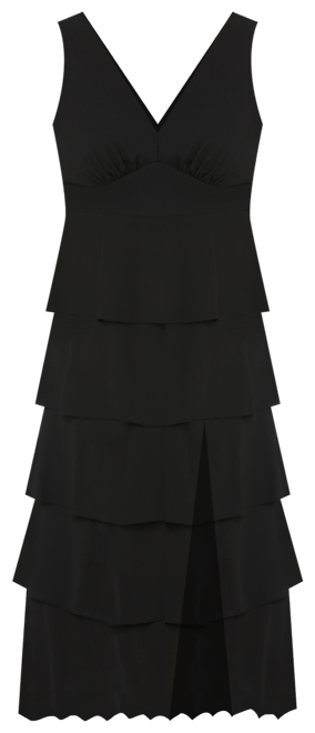 Plus Size Tiered High-Slit Sleeveless Dress