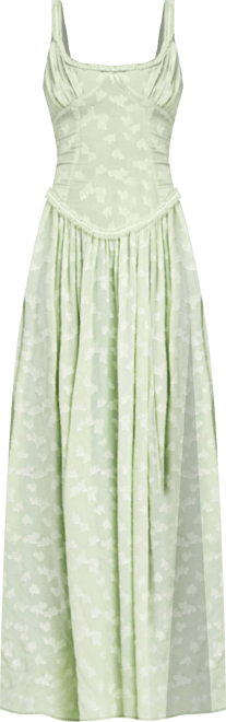 Women's Ulissa Light Green Square Neck Jacquard Textured High Slit Maxi Dress