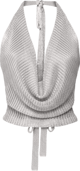 Women's Shiny Knit Cowl Neck Backless Top