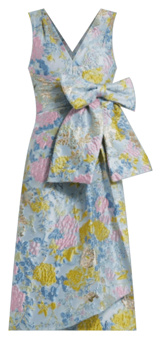 Women's Floral Brocade Sleeveless Midi Dress With Bow