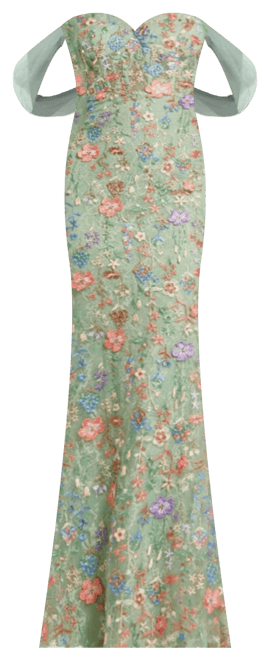 Women's Off The Shoulder Bustier Emboridered Net Gown