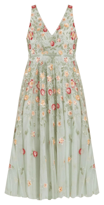 Women's Deep V-Neck Embroidered Midi Dress