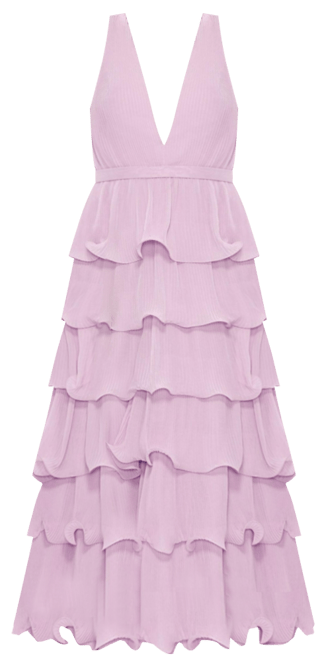 Women's Deep V Chiffon Sleeveless Ruffle Midi Dress