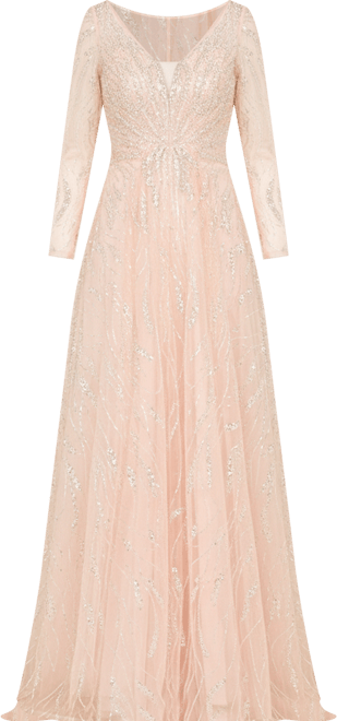 Women's Long Sleeve Beaded Lace Gown