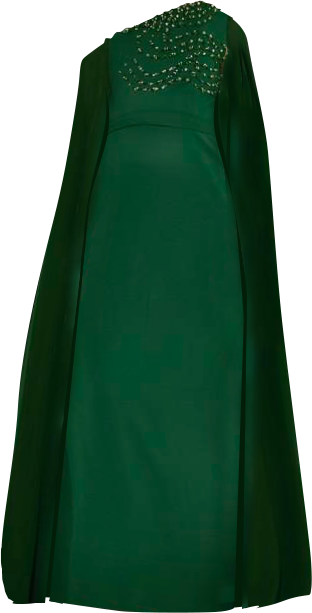 Women's Asymmetric Hand Embellished Cape Sleeve Gown