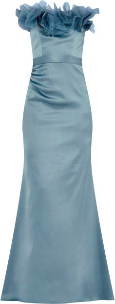 Women's Organza Floral Detail Pleated Satin Gown