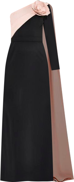 Women's Single Shoulder Two Tone Gown with Floral Applique