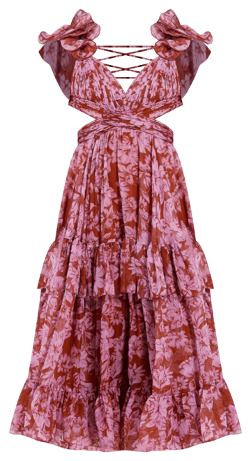 Women's Ruffle Tiered Cut-Out Chiffon Dress